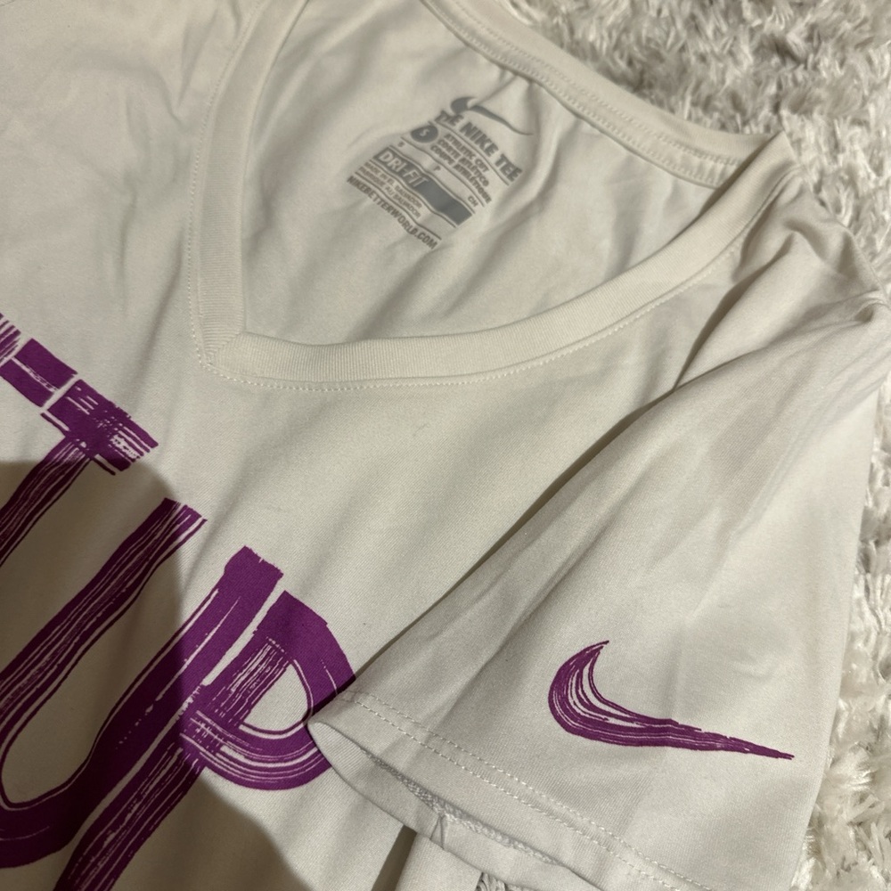 Nike White and Purple Graphic Tee
